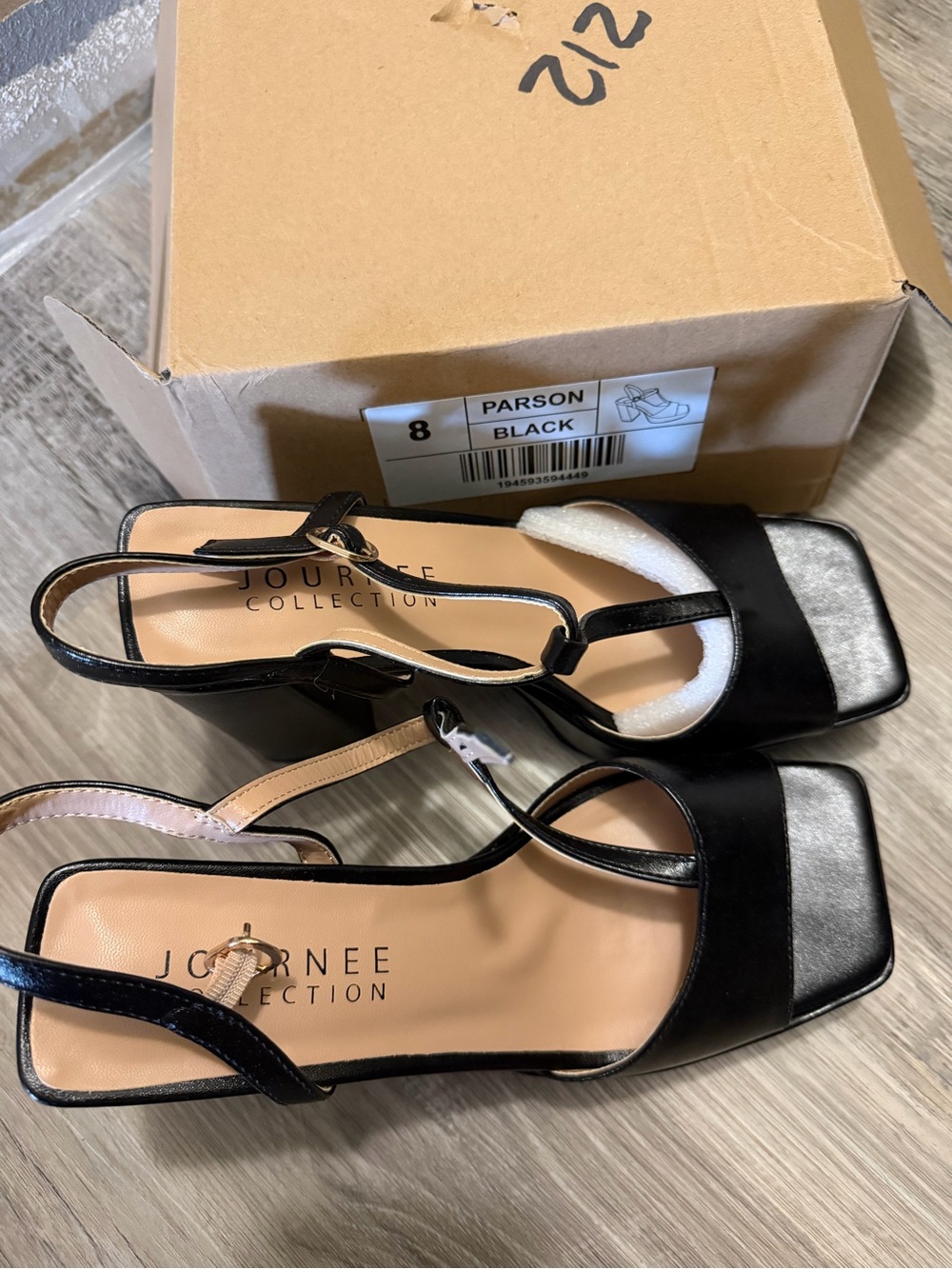 Journee Collection Black Square Toe Slingback Heels